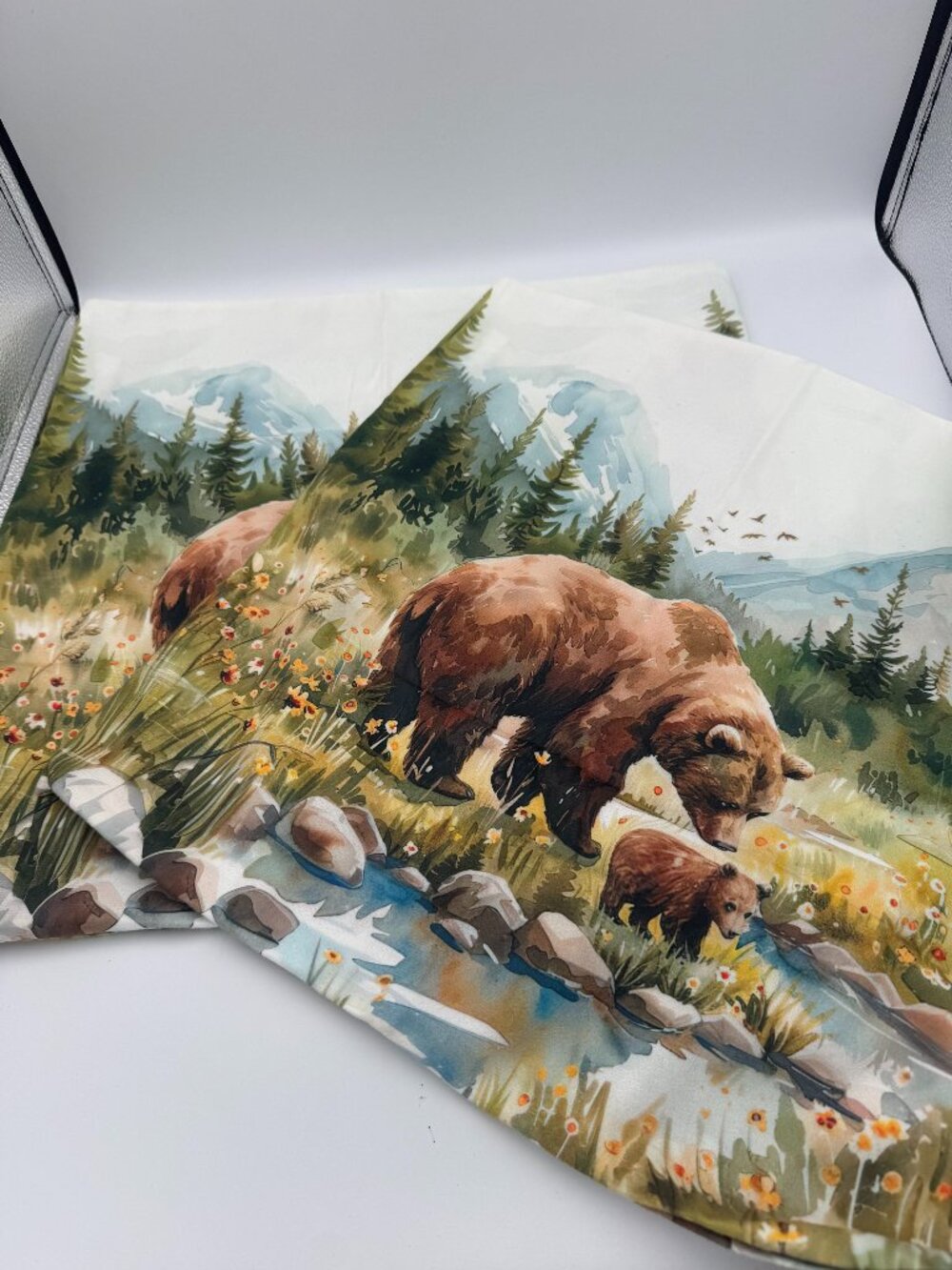 Grizzly Bear Wildlife Mountain Pillow Cover 18x18 Set 2